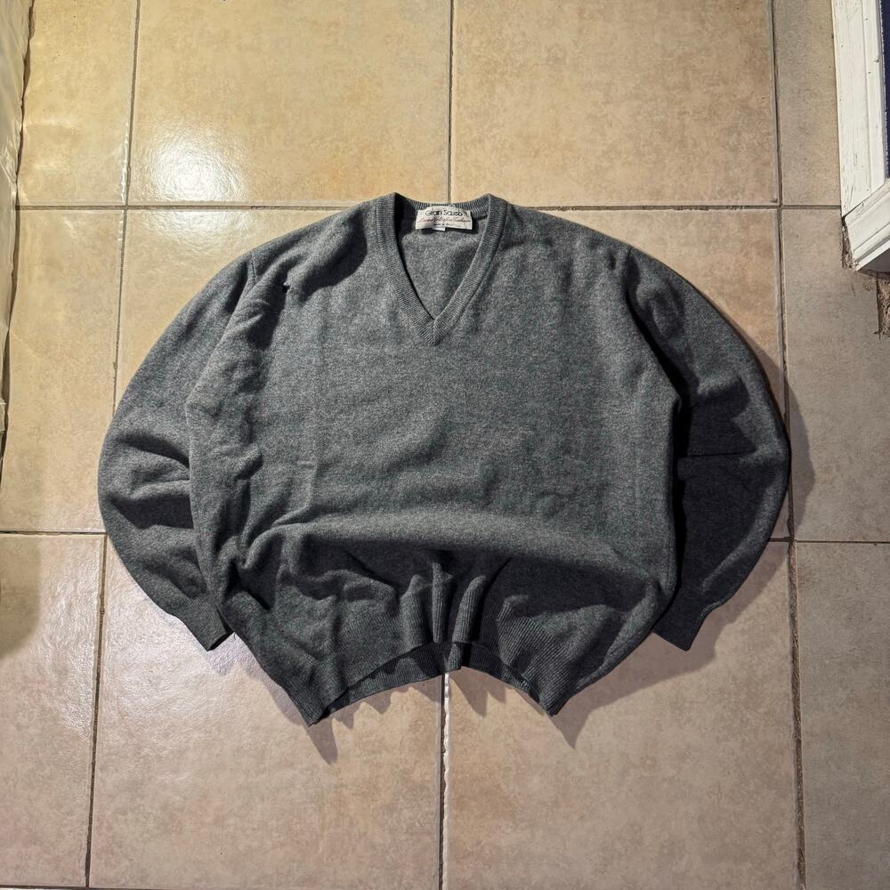 Vintage Dark Gray Gran Sasso Mens V-Neck Knit Sweater Size M